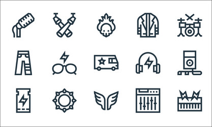 rock and roll line icons linear set quality vector