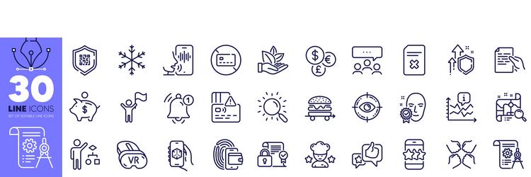 Wallet qr code and star line icons pack for web vector