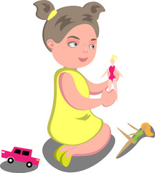 Girl playing with a doll vector