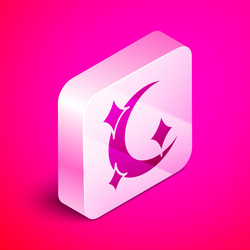 isometric moon and stars icon isolated on pink vector