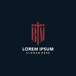 bm initial monogram logos with sword and shield vector image
