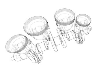 engine crankshaft with pistons outline vector