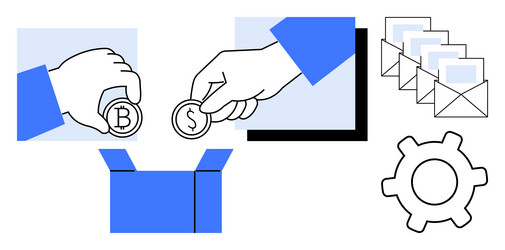 hands transferring coins into open box with mail vector image