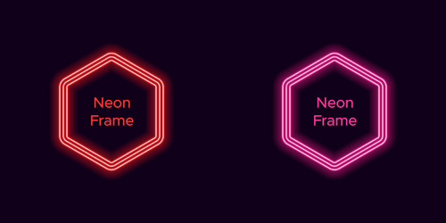 neon hexagon frame in red and pink color vector image