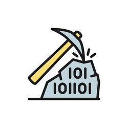 pickaxe with binary stone code blockchain vector image