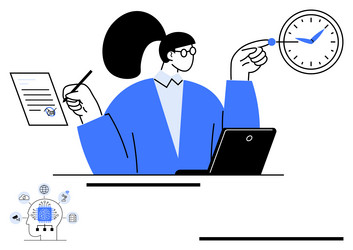 professional organizing tasks with laptop clock vector image