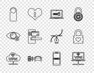 set line vpn network cloud connection computer vector image