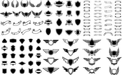 set of empty emblems ribbons winged vector image