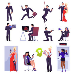 set of secret agents people flat style vector