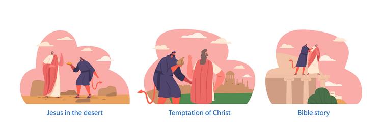 Jesus overcame three temptations by the devil Vector Image