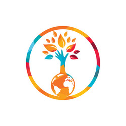 Globe and hand tree logo design Royalty Free Vector Image