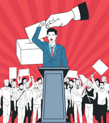 man making a speech and audience with signboard vector image