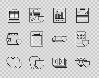 set line heart with shield diamond document graph vector image