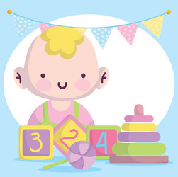 baby shower little boy with blocks candy vector