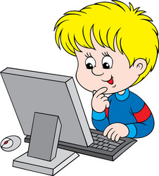 Young Boy Using Computer vector image
