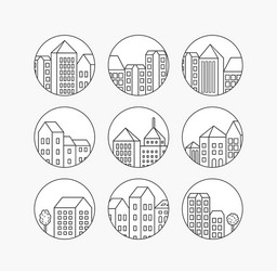 Linear city icons set vector