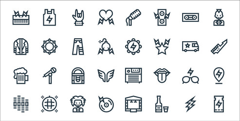 Rock and roll line icons linear set quality vector