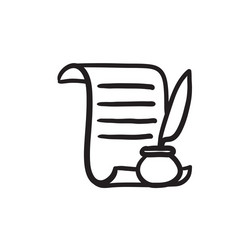 paper scroll with feather pen sketch icon vector image