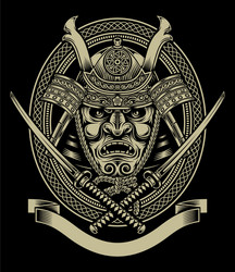 Samurai warrior skull with crossed katana swords Vector Image