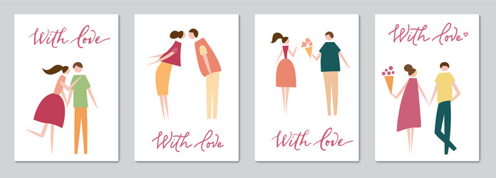 set of cards with couple in love vector