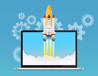 Web start up and development concept space rocket vector