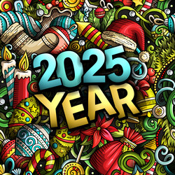 2025 doodles new year objects and elements design vector image