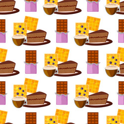 Coffee cups waffles seamless pattern vector