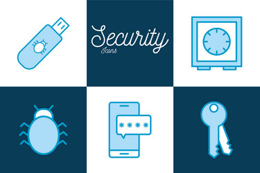isolated security line and fill style icon set vector image
