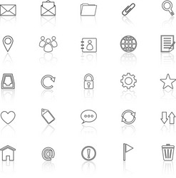 mail line icons with reflect on white background vector