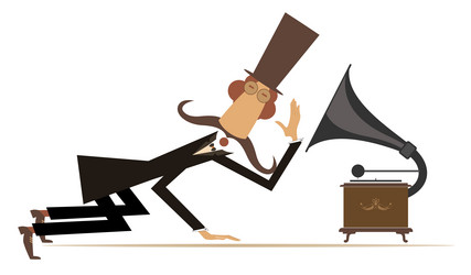 man and retro record player vector image