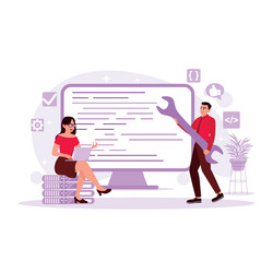 programmers work seriously and develop technology vector image