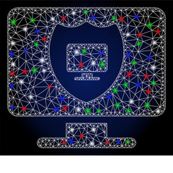 bright mesh 2d computer shield with flash spots vector image