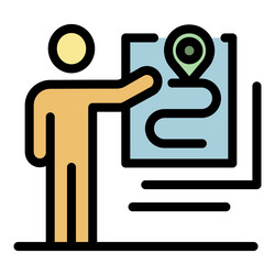 man marks a route on map icon color outline vector