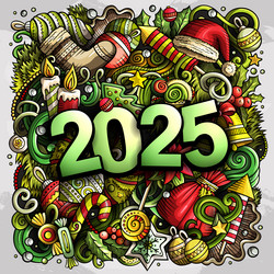 2025 doodles new year objects and elements design vector image