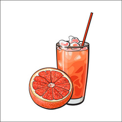 Half grapefruit and glass of freshly squeezed vector