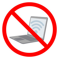 no laptop prohibition sign with crossed vector