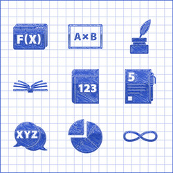 set book with word mathematics graph schedule vector image