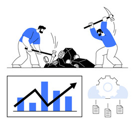 workers mining valuable resources with tools vector image