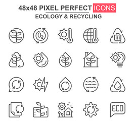 Ecology and recycling thin line icon set vector