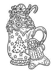 christmas hot cocoa isolated adults coloring page vector