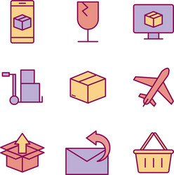 isolated delivery line and fill style icon set vector image