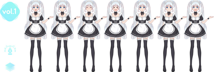 anime manga girl costume maid cafe vector