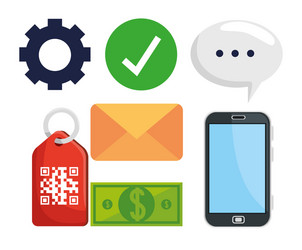 bundle code qr in label and icons vector image