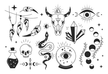 Set of mystical elements vector