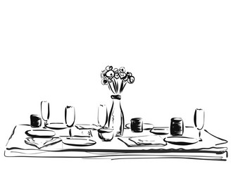 Hand Drawn Table Setting Sketch vector image