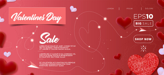 valentine day sale banner background red hearts Vector Image