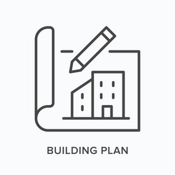 building plan flat line icon outline vector