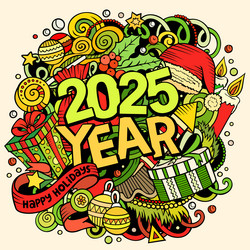 2025 doodles new year objects and elements design vector image