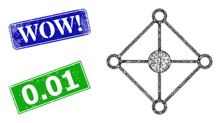 textured wow warn stamp seals and triangular mesh vector image
