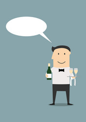 Waiter with champagne and wine glasses vector